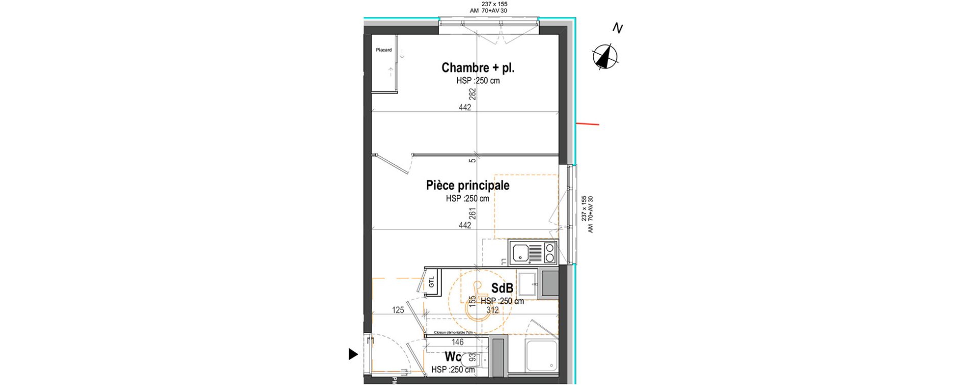 Appartement T2 de 33,85 m2 &agrave; Rennes Saint-martin
