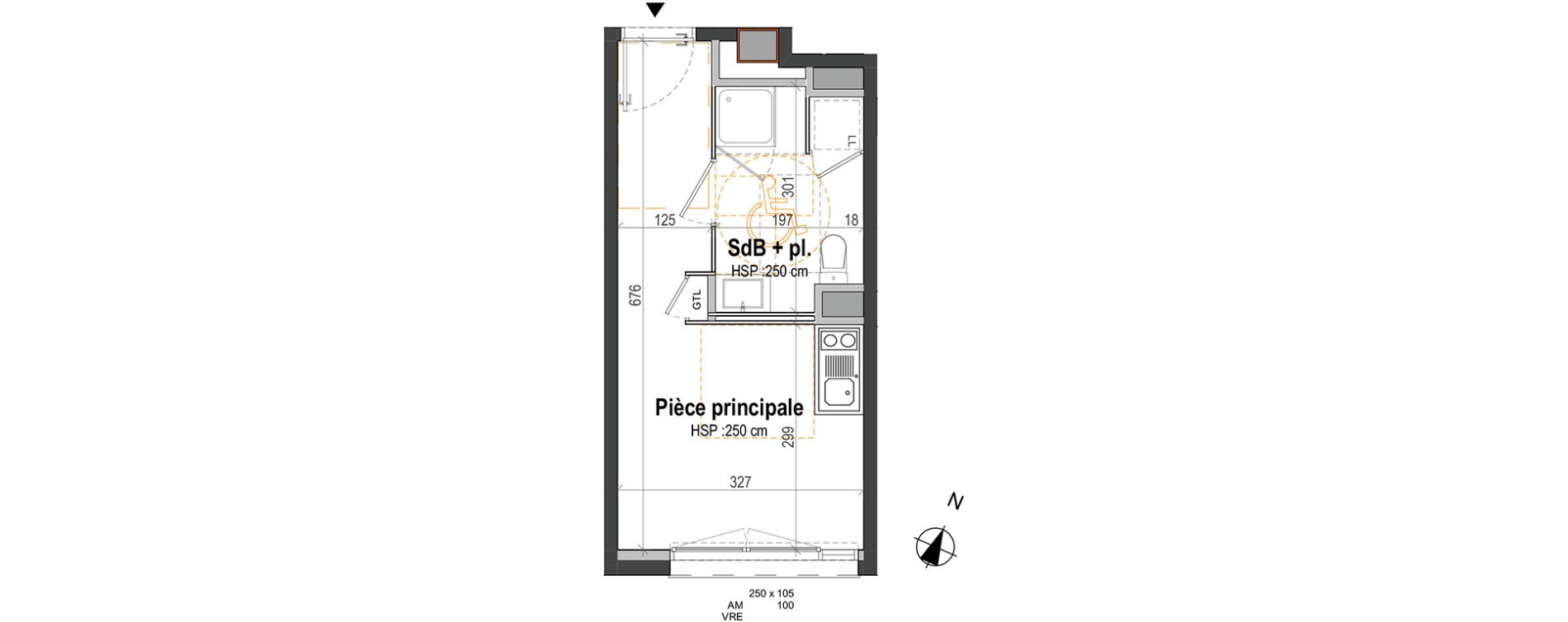 Appartement T1 de 19,75 m2 &agrave; Rennes Saint-martin