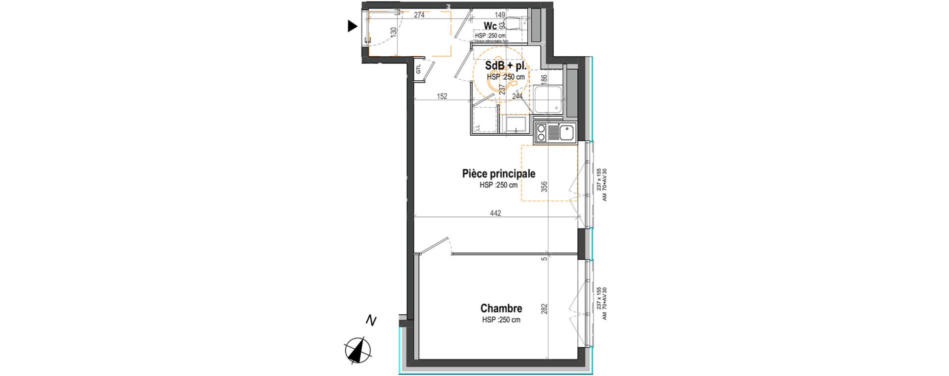 Appartement T2 de 39,35 m2 &agrave; Rennes Saint-martin