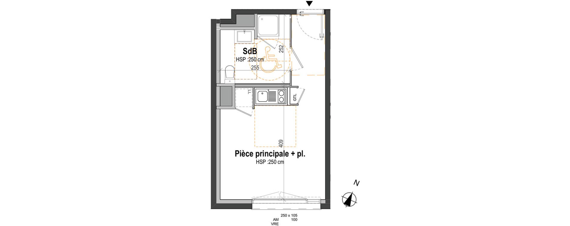 Appartement T1 de 23,90 m2 &agrave; Rennes Saint-martin
