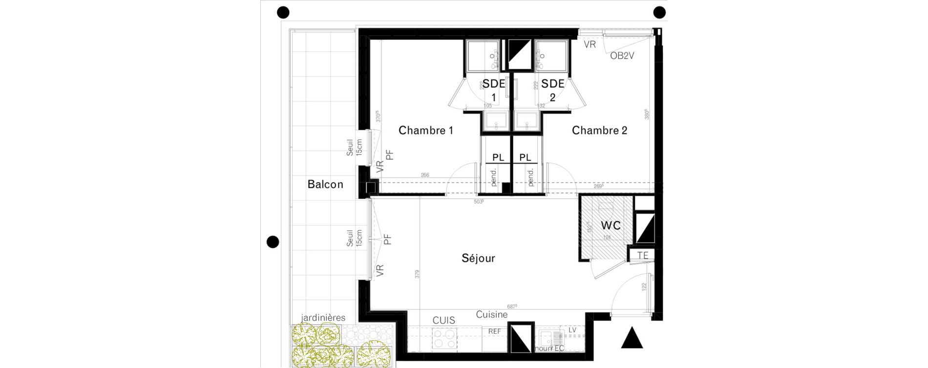Appartement T3 de 46,00 m2 &agrave; Rennes Cleunay