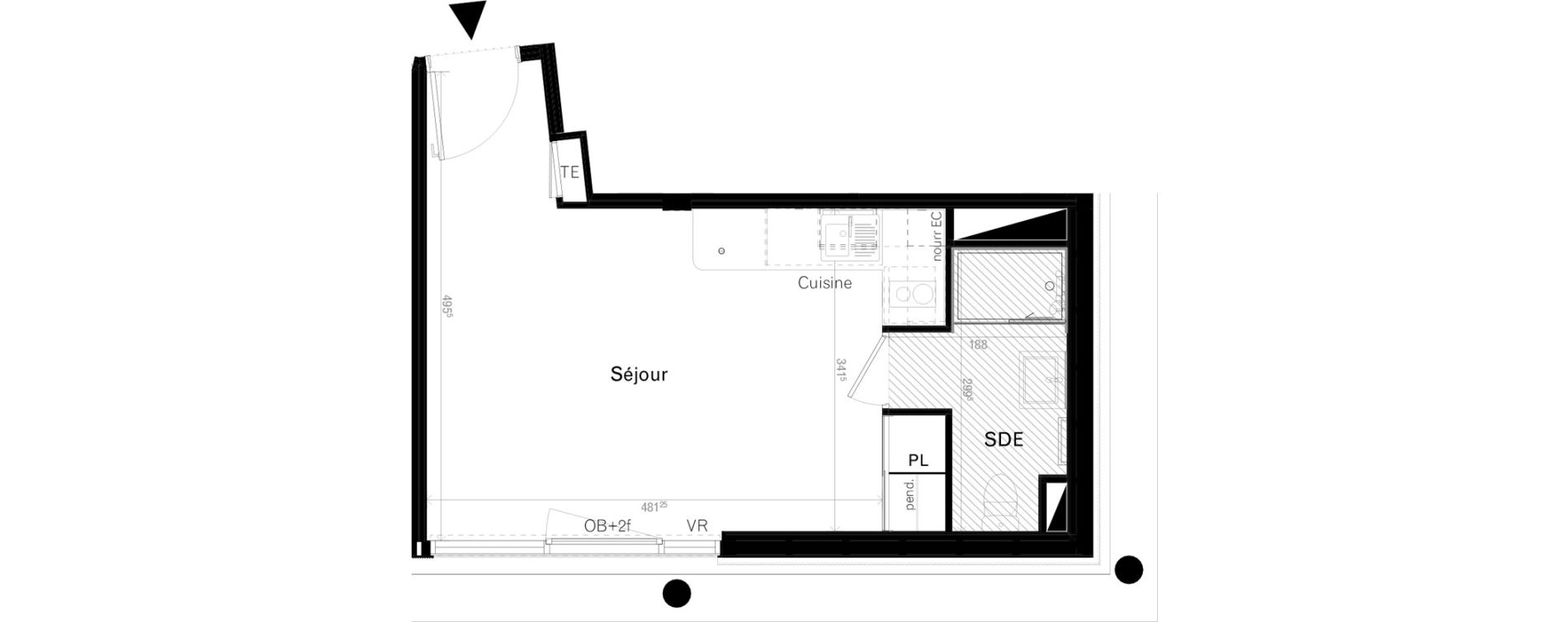 Appartement T1 de 24,40 m2 &agrave; Rennes Cleunay