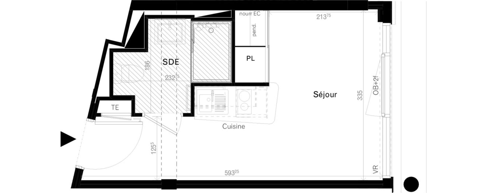 Appartement T1 de 17,00 m2 &agrave; Rennes Cleunay