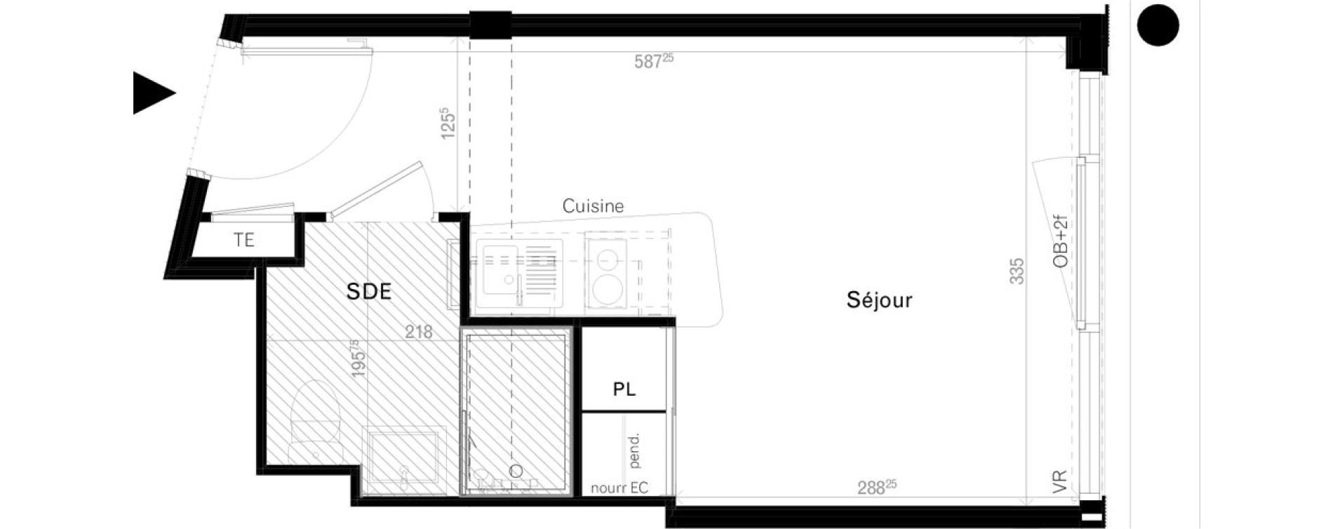 Appartement T1 de 19,00 m2 &agrave; Rennes Cleunay