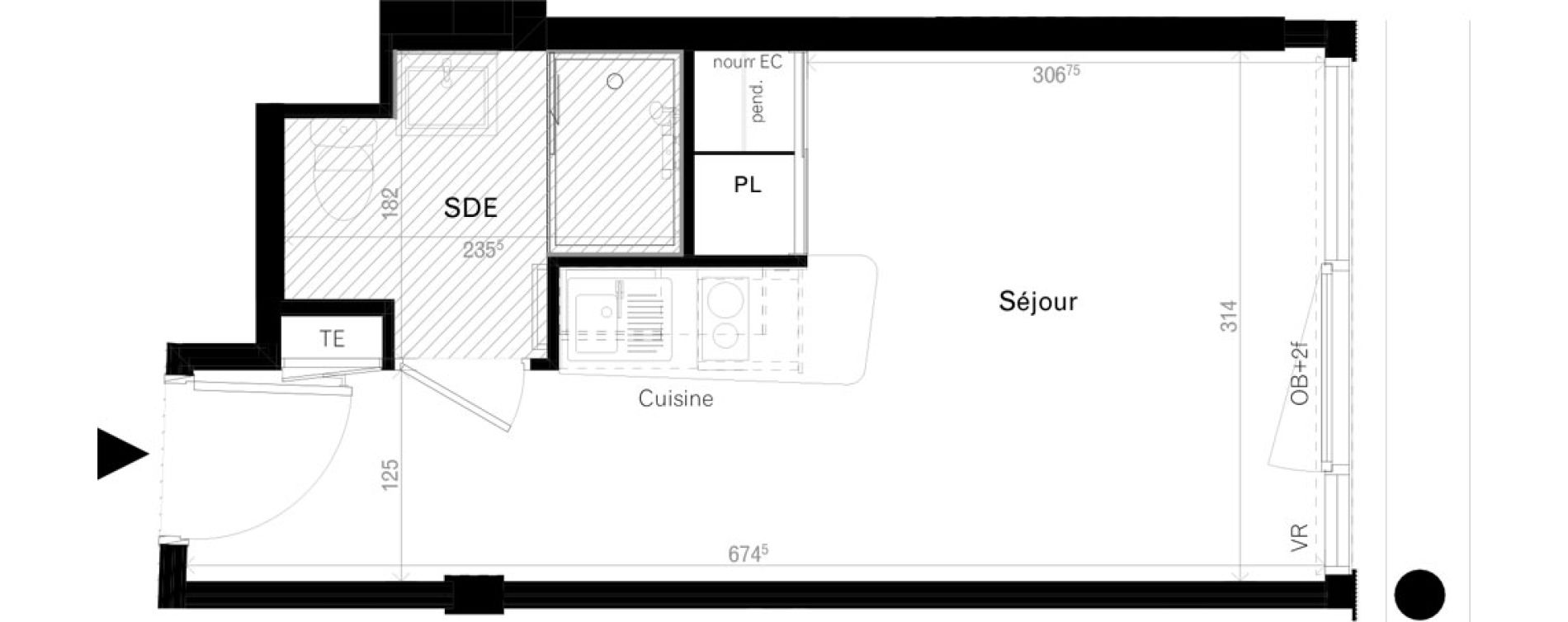 Appartement T1 de 19,30 m2 &agrave; Rennes Cleunay