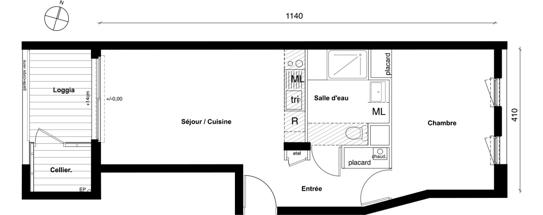 Appartement T2 de 44,29 m2 &agrave; Rennes La courrouze