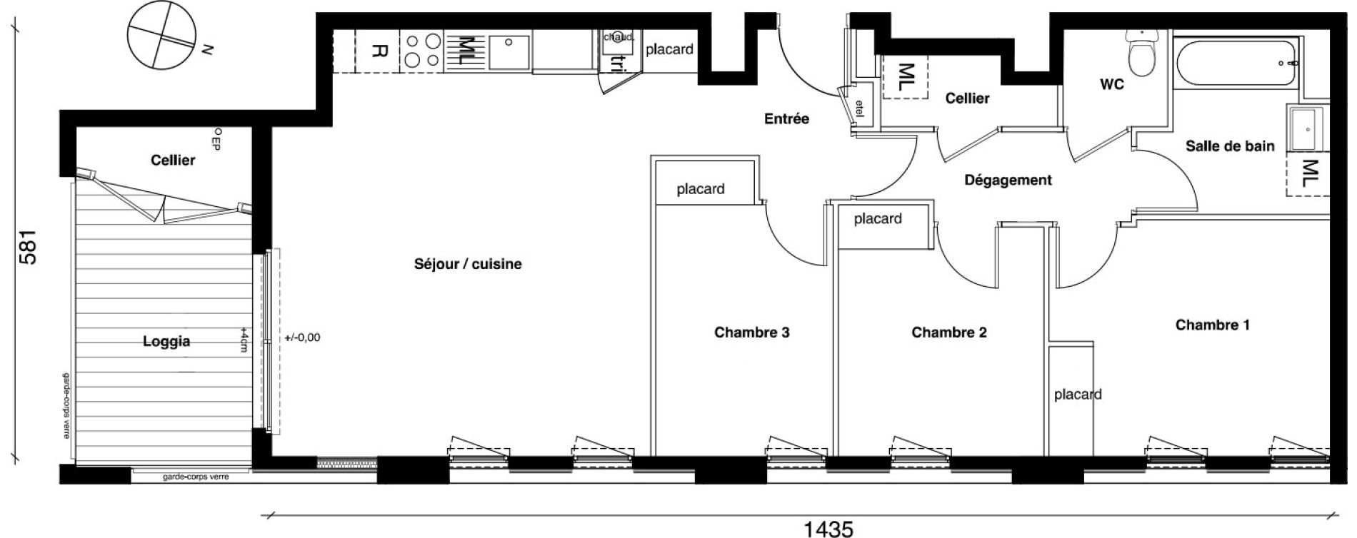 Appartement T4 de 76,73 m2 &agrave; Rennes La courrouze