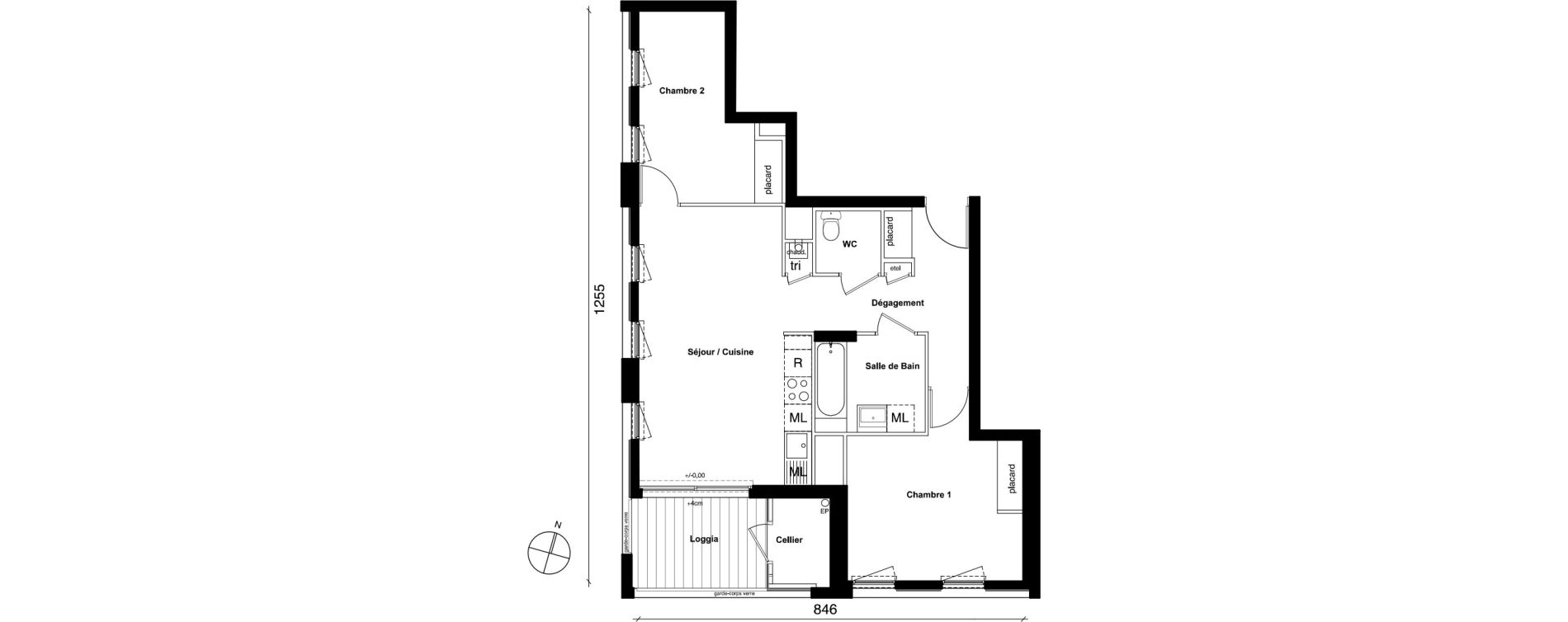 Appartement T3 de 61,07 m2 &agrave; Rennes La courrouze