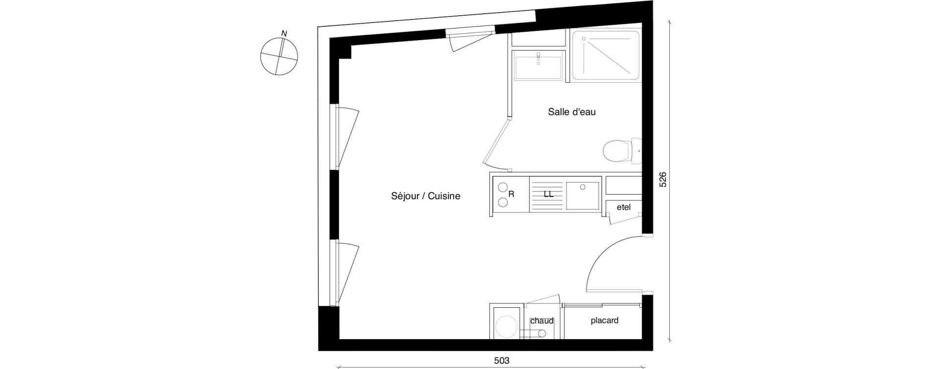Appartement T1 de 23,73 m2 &agrave; Rennes La courrouze
