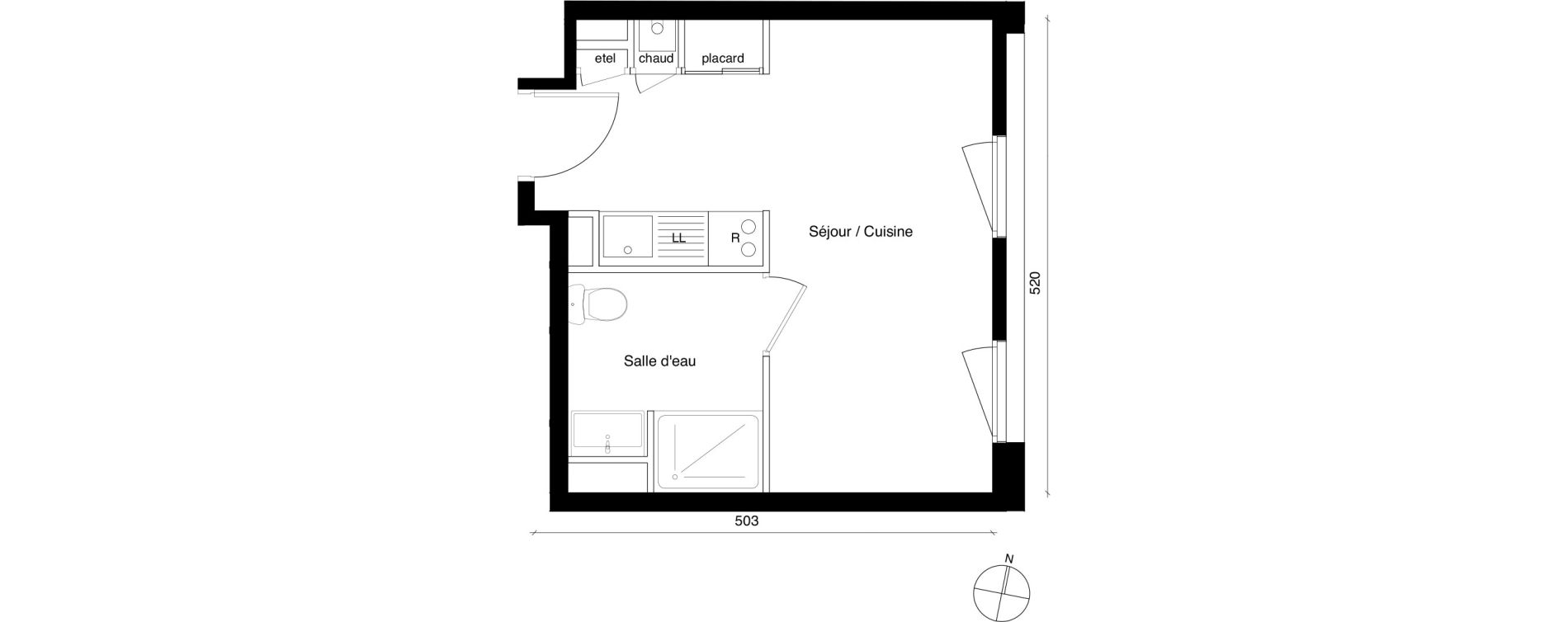 Appartement T1 de 23,26 m2 &agrave; Rennes La courrouze