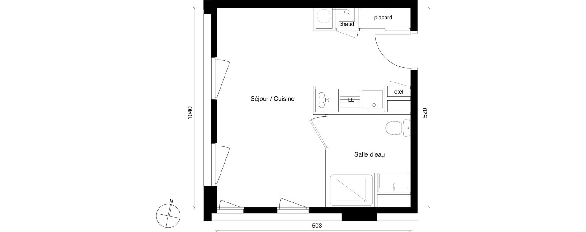 Appartement T1 de 24,40 m2 &agrave; Rennes La courrouze