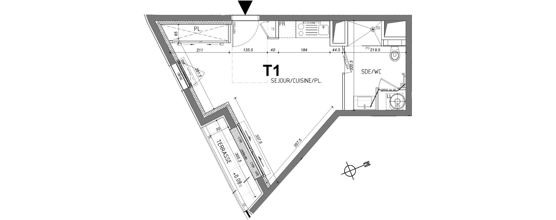 Appartement T1 de 28,59 m2 &agrave; Rennes Sainte-therese - quineleu