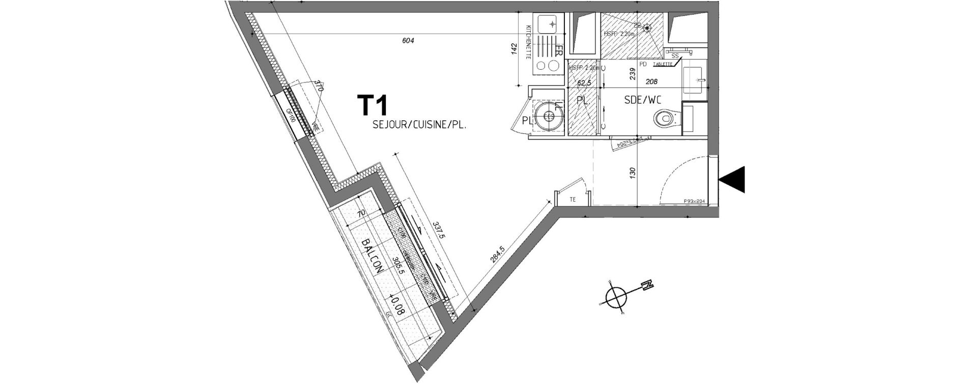 Appartement T1 de 30,23 m2 &agrave; Rennes Sainte-therese - quineleu