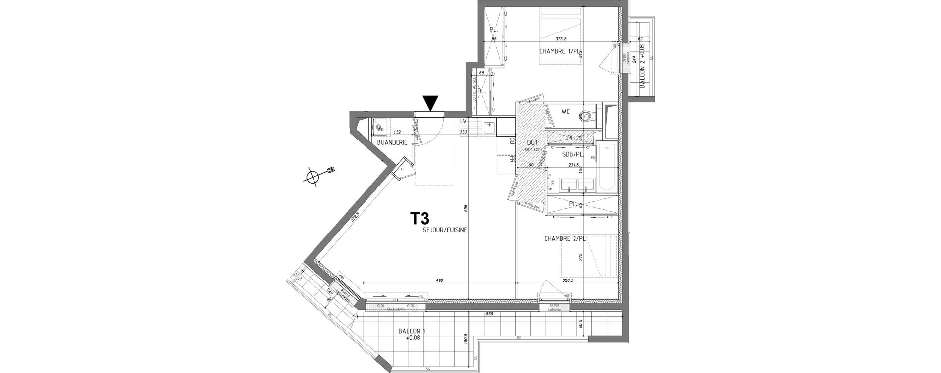 Appartement T3 de 65,04 m2 &agrave; Rennes Sainte-therese - quineleu