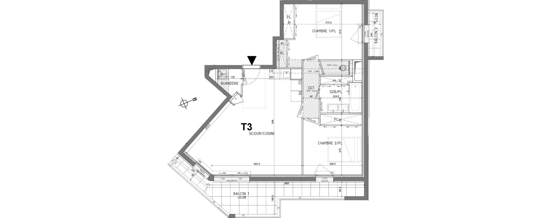 Appartement T3 de 65,04 m2 &agrave; Rennes Sainte-therese - quineleu