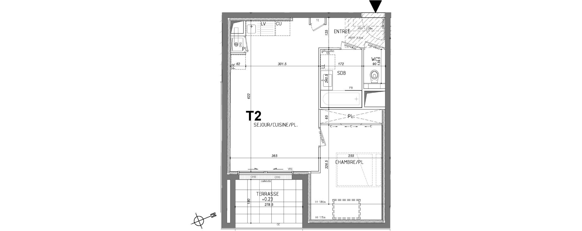 Appartement T2 de 41,67 m2 &agrave; Rennes Sainte-therese - quineleu