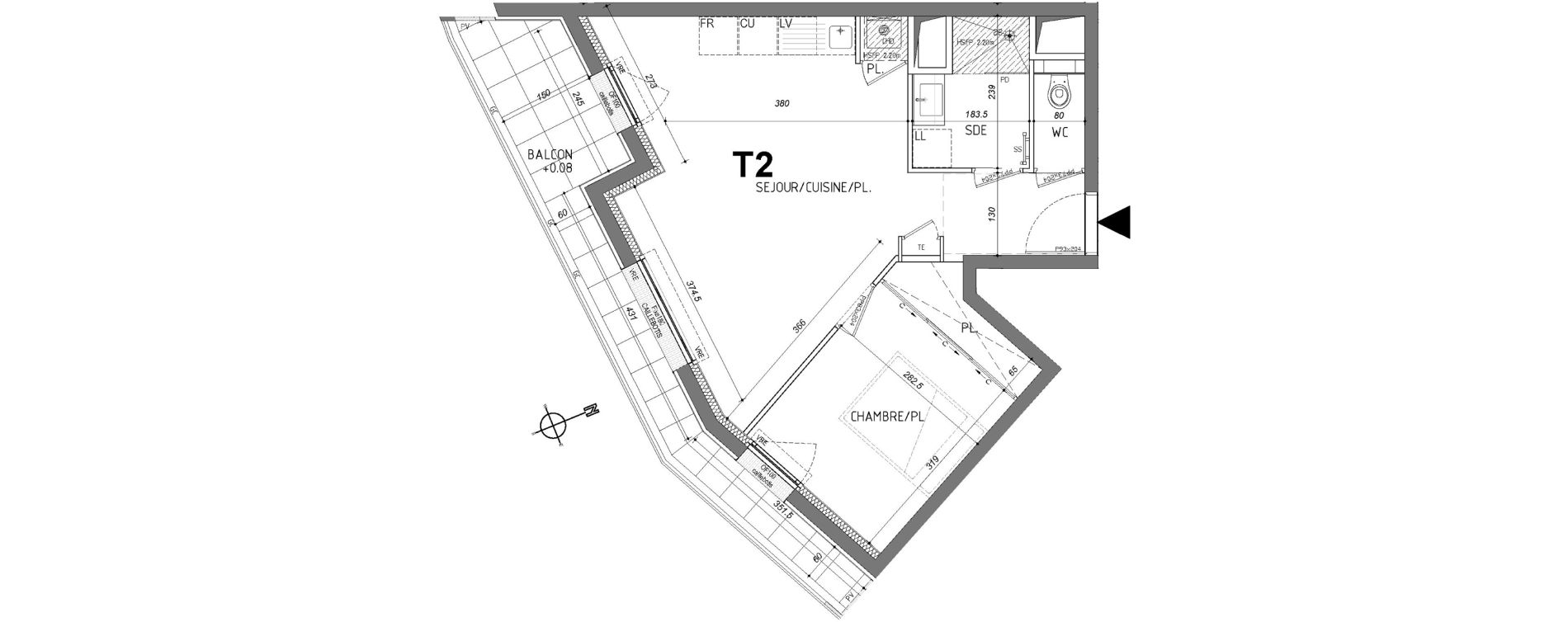 Appartement T2 de 41,70 m2 &agrave; Rennes Sainte-therese - quineleu