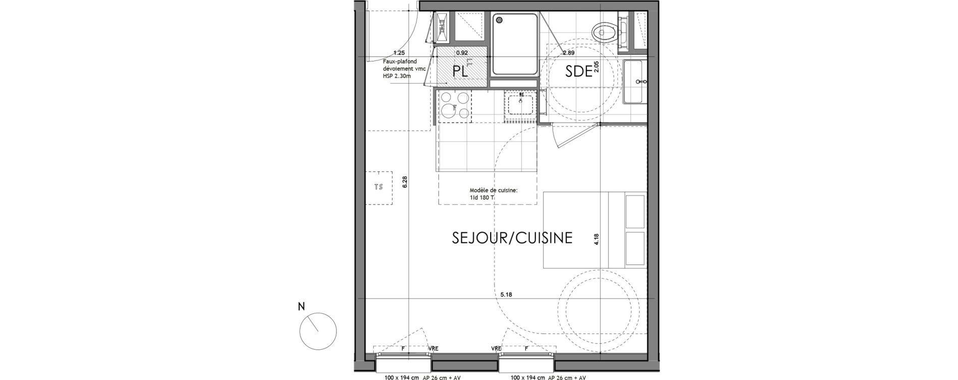 Appartement T1 de 31,04 m2 &agrave; Rennes Croix saint-h&eacute;lier