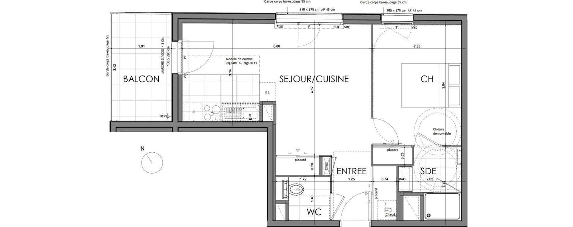 Appartement T2 de 43,76 m2 &agrave; Rennes Croix saint-h&eacute;lier