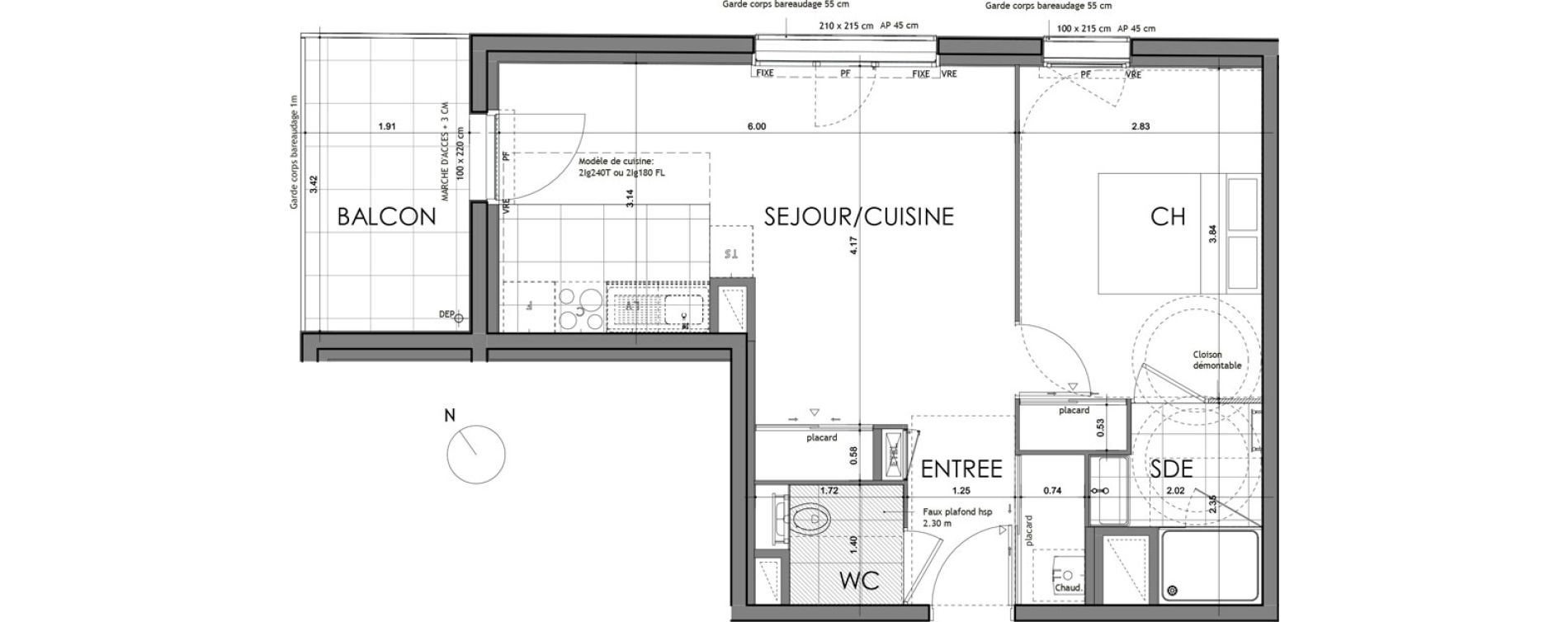 Appartement T2 de 43,76 m2 &agrave; Rennes Croix saint-h&eacute;lier