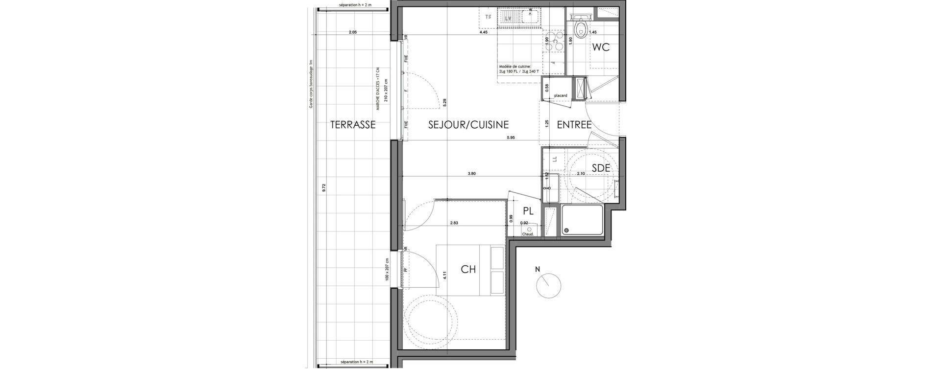 Appartement T2 de 44,17 m2 &agrave; Rennes Croix saint-h&eacute;lier