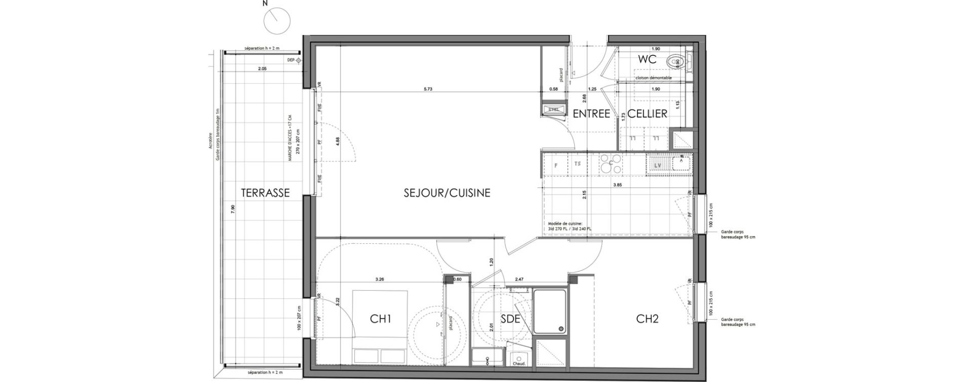Appartement T3 de 75,57 m2 &agrave; Rennes Croix saint-h&eacute;lier