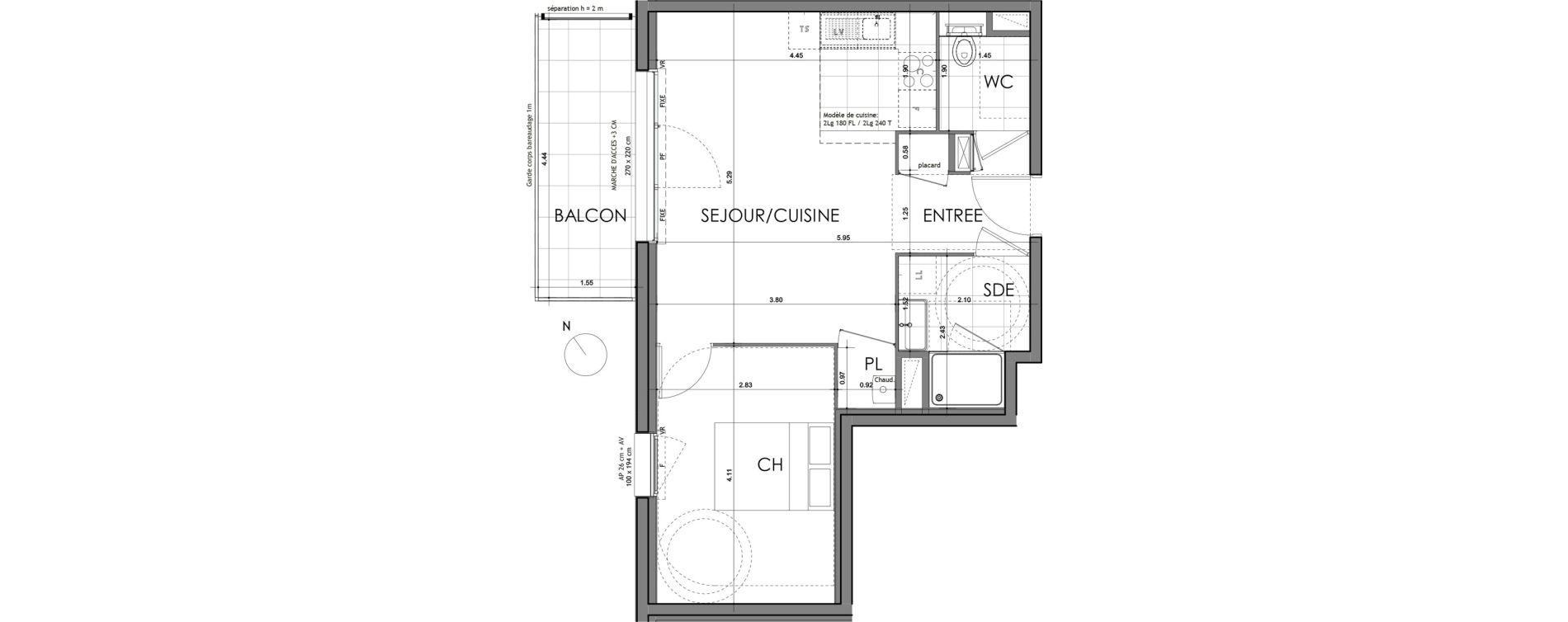 Appartement T2 de 44,33 m2 &agrave; Rennes Croix saint-h&eacute;lier