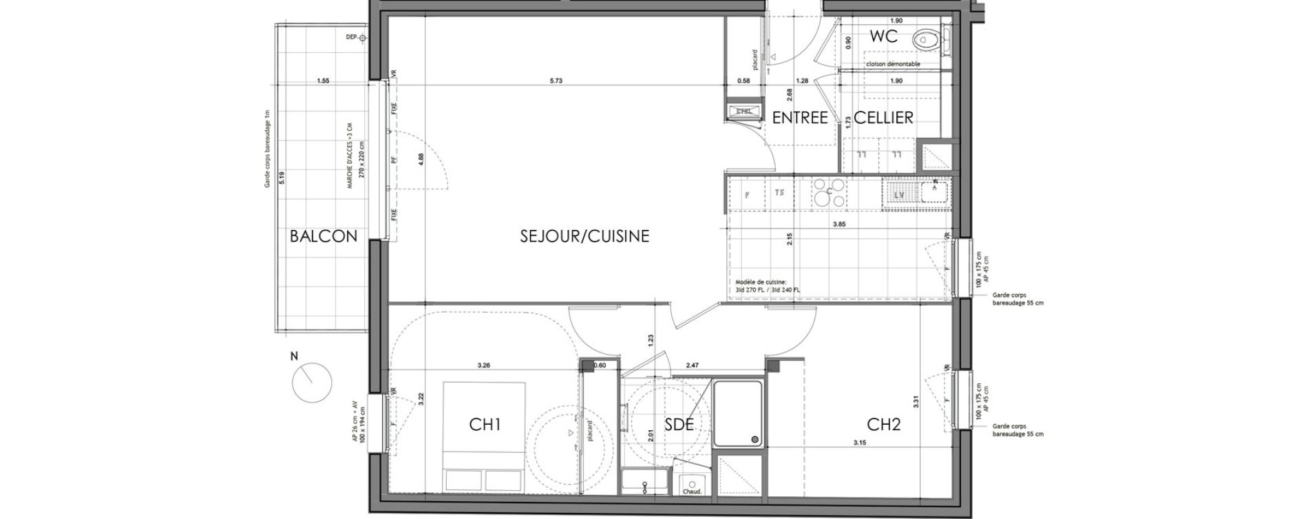 Appartement T3 de 75,98 m2 &agrave; Rennes Croix saint-h&eacute;lier