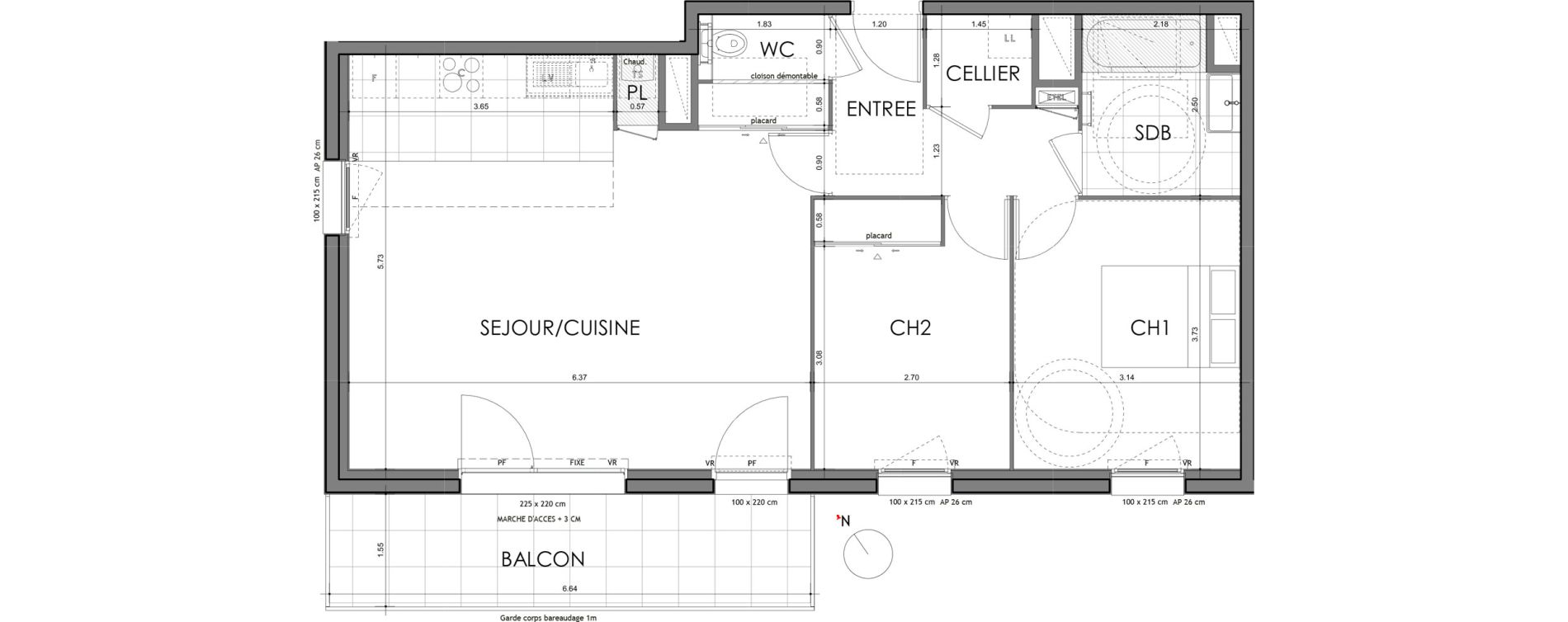 Appartement T3 de 71,36 m2 &agrave; Rennes Croix saint-h&eacute;lier