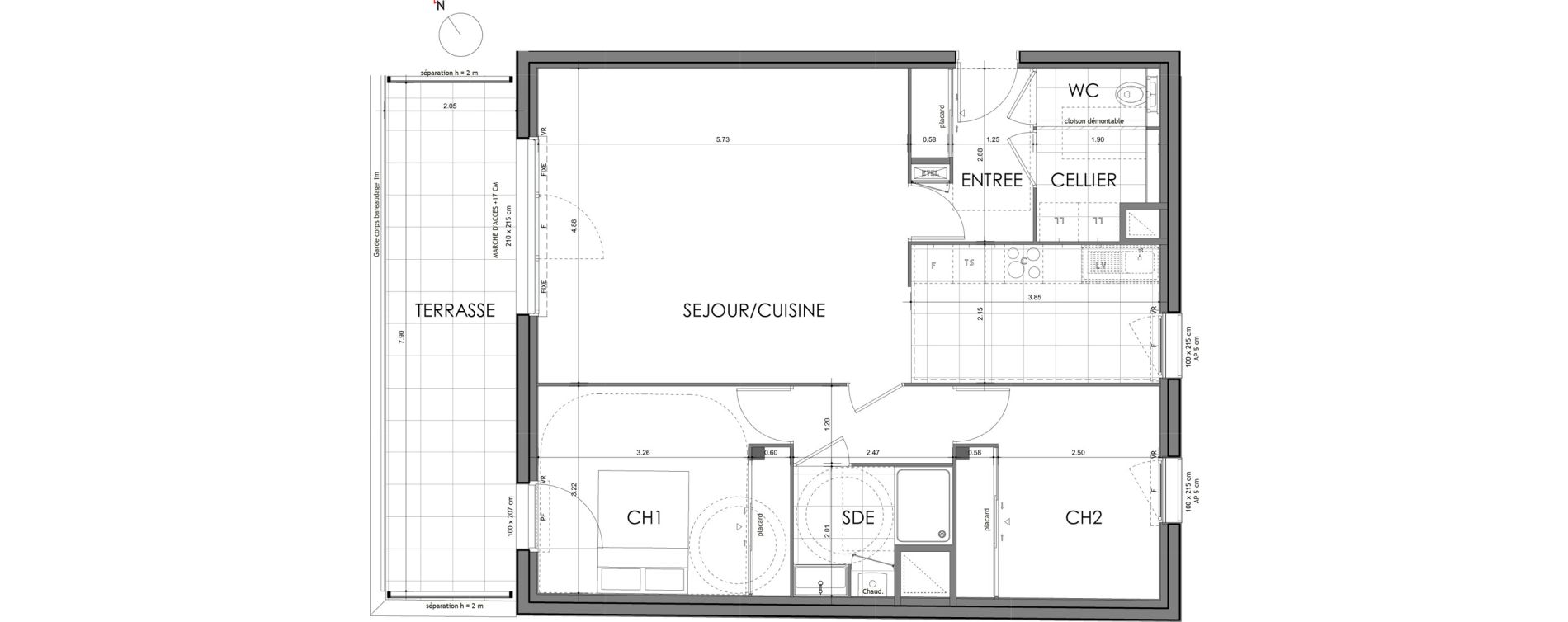 Appartement T3 de 75,57 m2 &agrave; Rennes Croix saint-h&eacute;lier