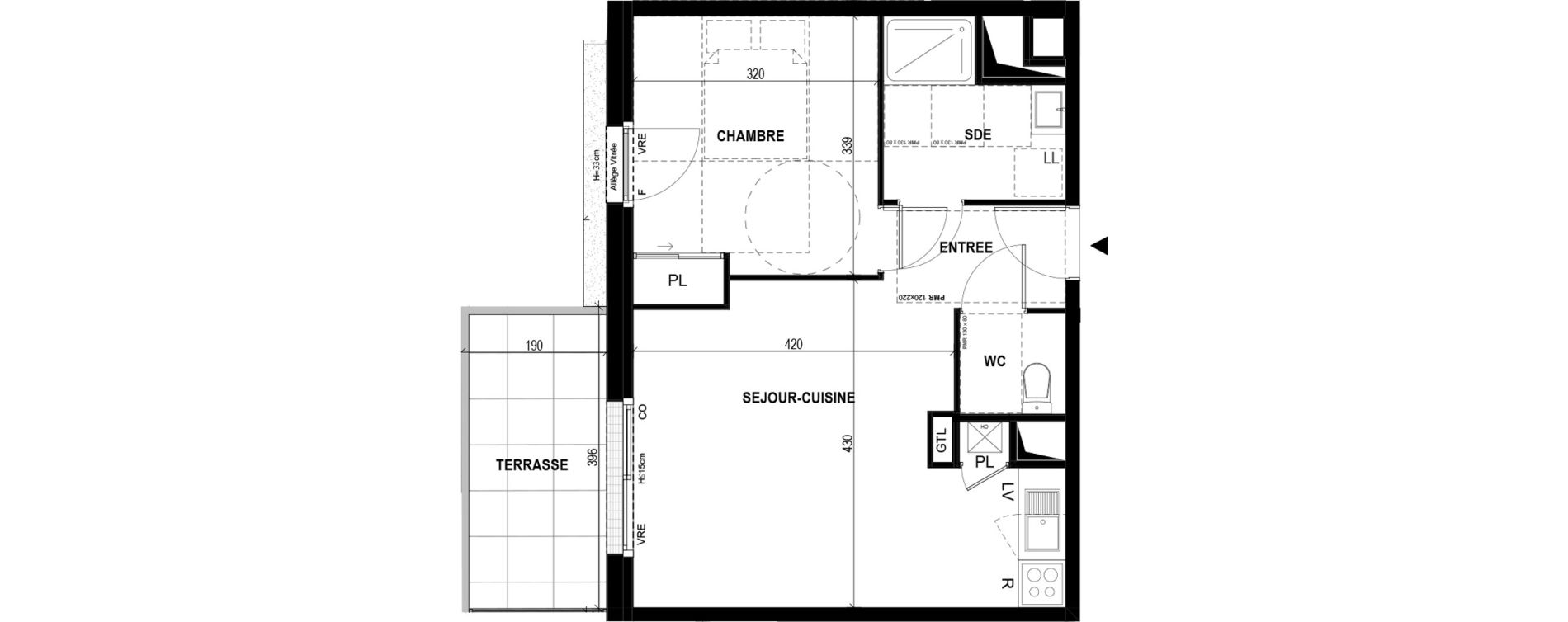 Appartement T2 de 41,05 m2 &agrave; Rennes L&eacute;on bourgeois