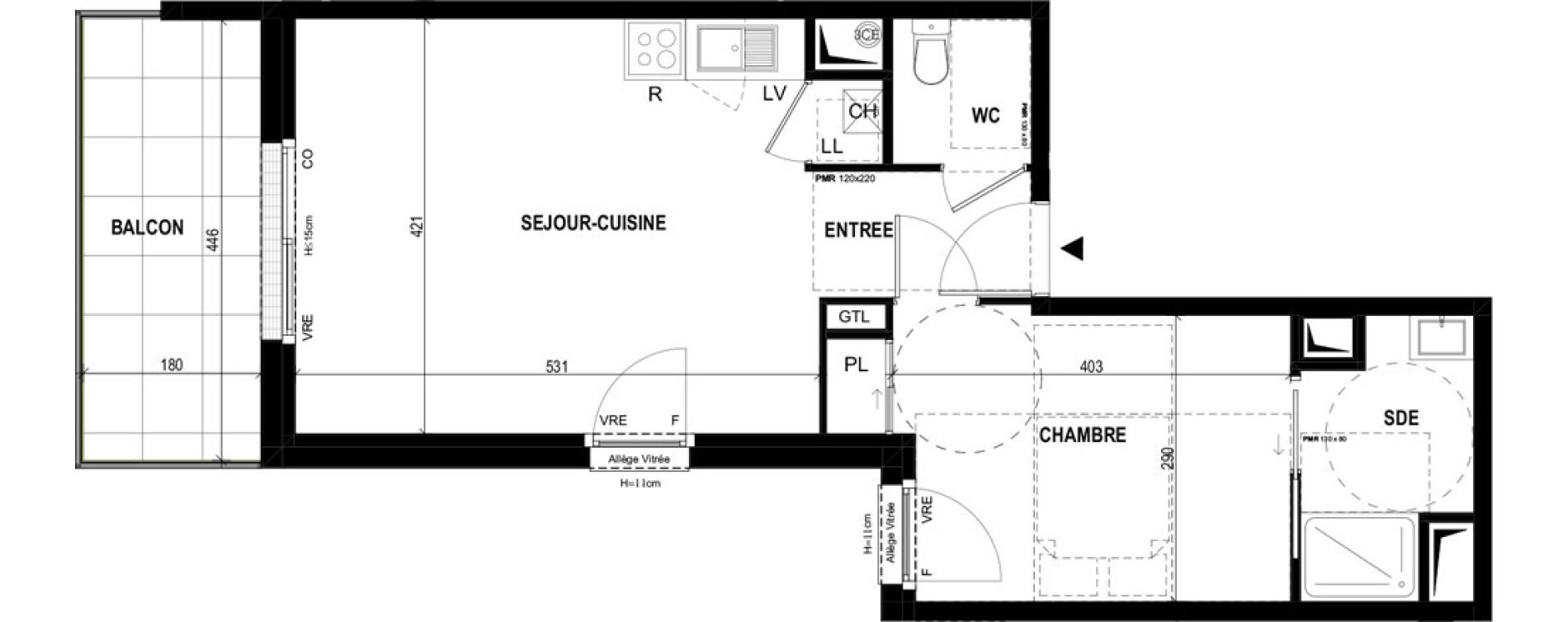 Appartement T2 de 43,95 m2 &agrave; Rennes L&eacute;on bourgeois