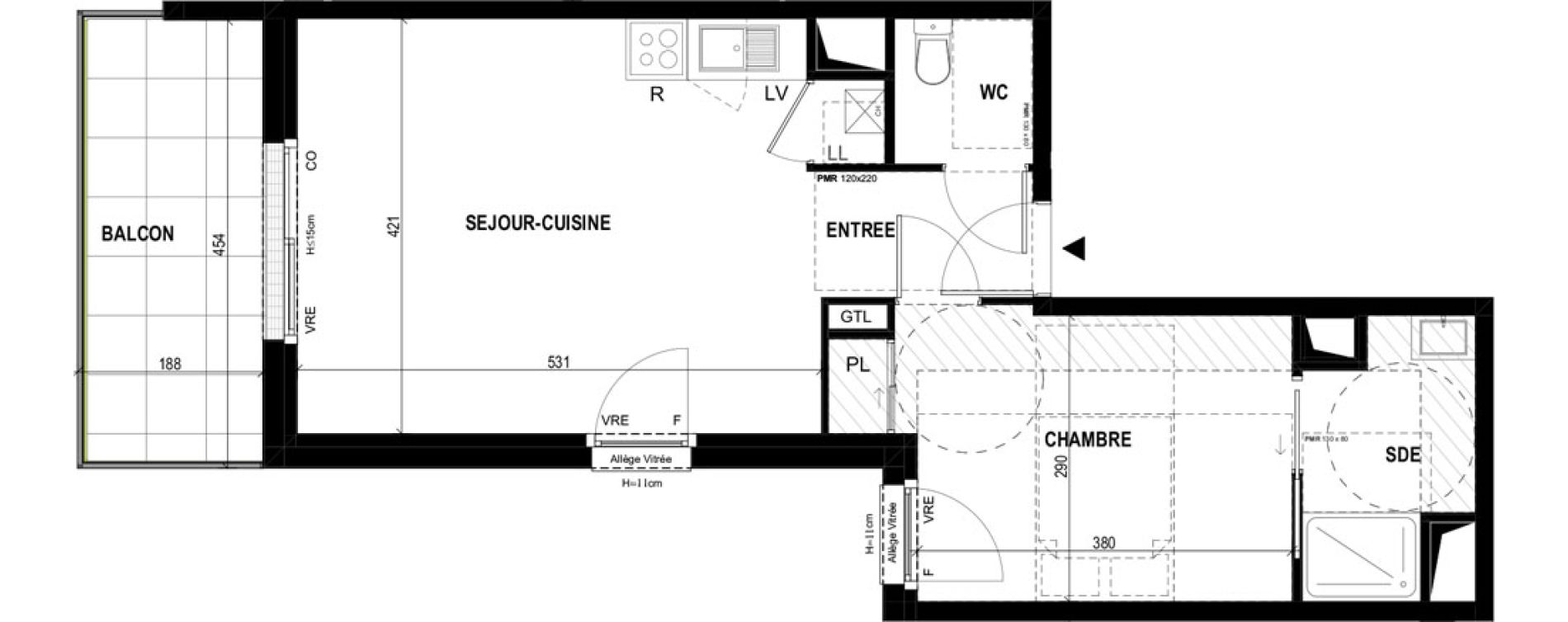 Appartement T2 de 43,95 m2 &agrave; Rennes L&eacute;on bourgeois