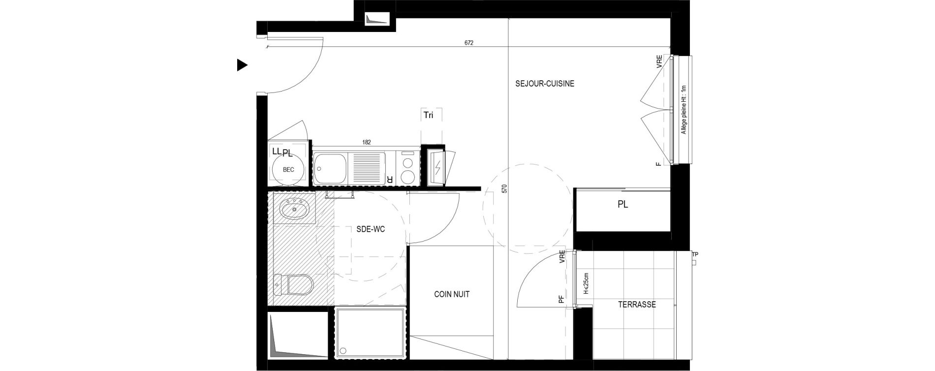 Appartement T1 de 32,60 m2 &agrave; Rennes Saint-h&eacute;lier - gare