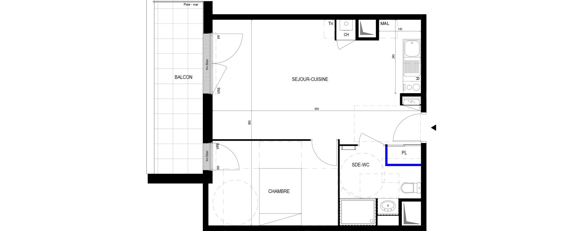 Appartement T2 de 45,35 m2 &agrave; Rennes Saint-h&eacute;lier - gare