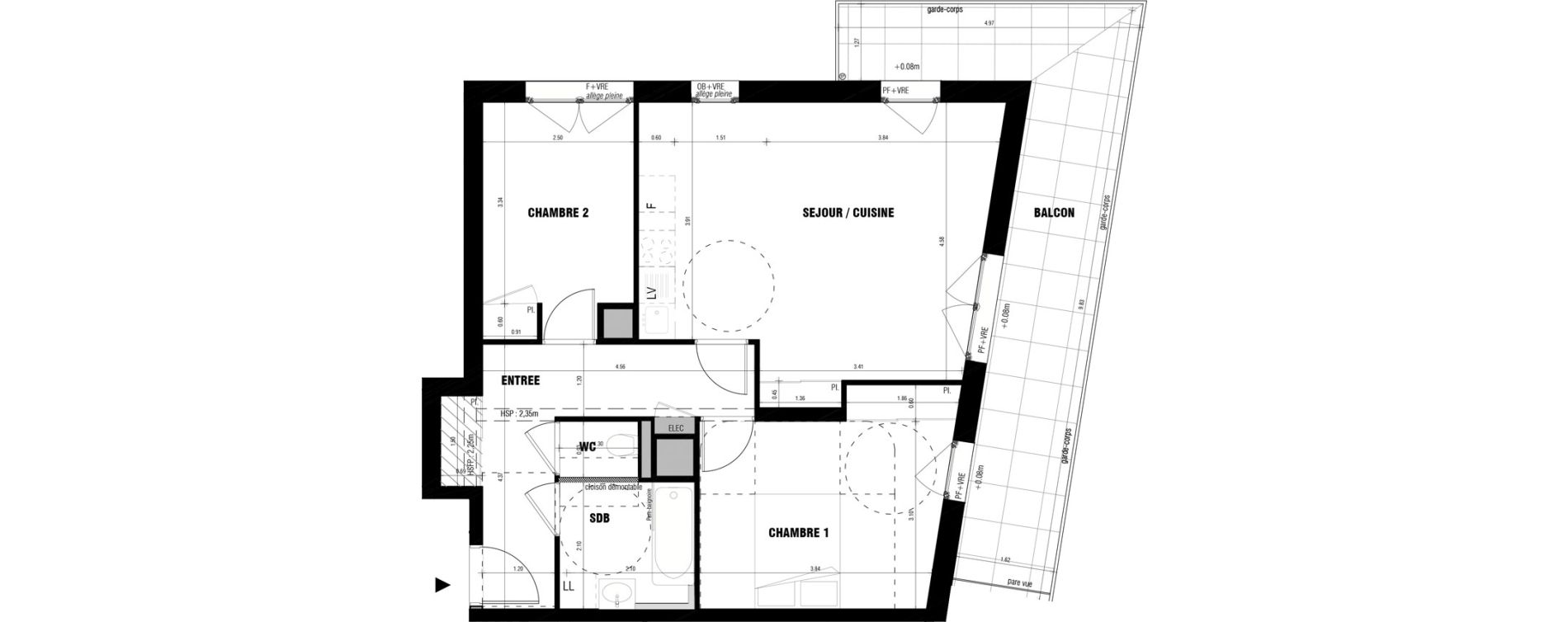 Appartement T3 de 64,50 m2 &agrave; Rennes La madeleine