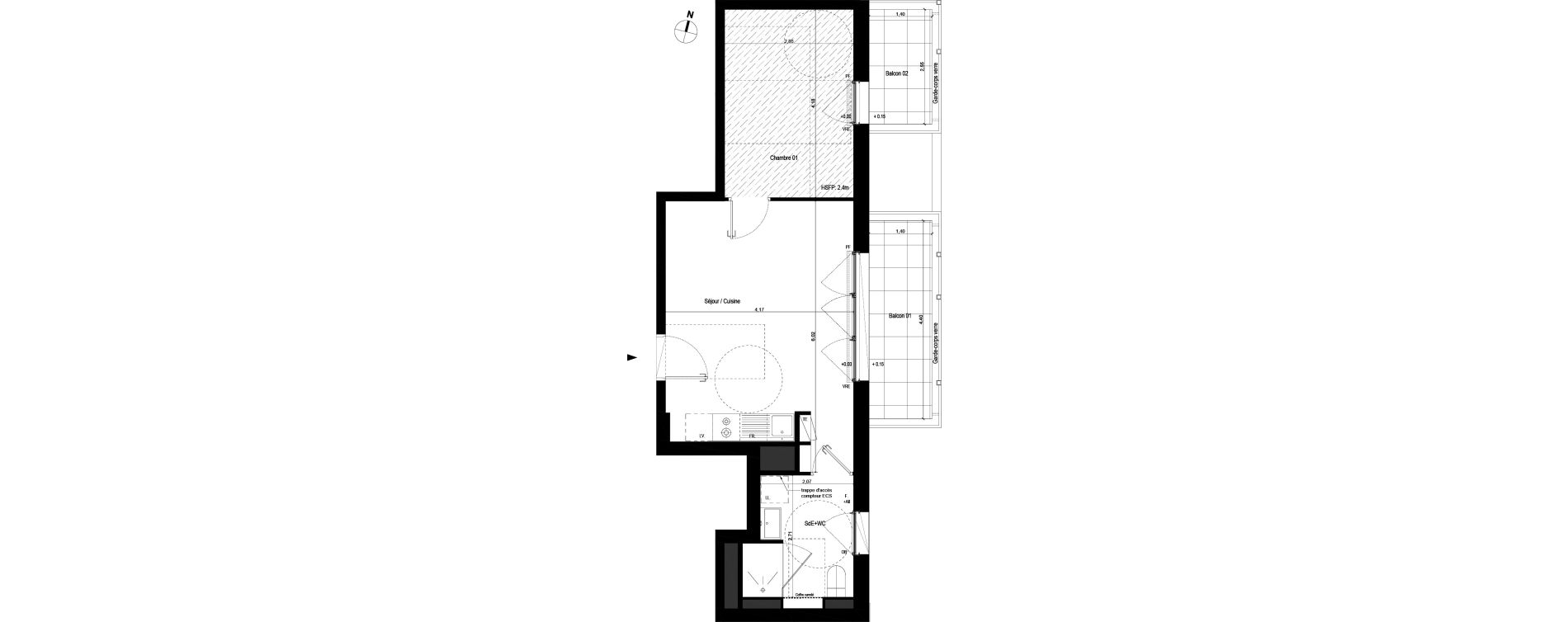 Appartement T2 de 40,65 m2 &agrave; Rennes Jeanne d'arc