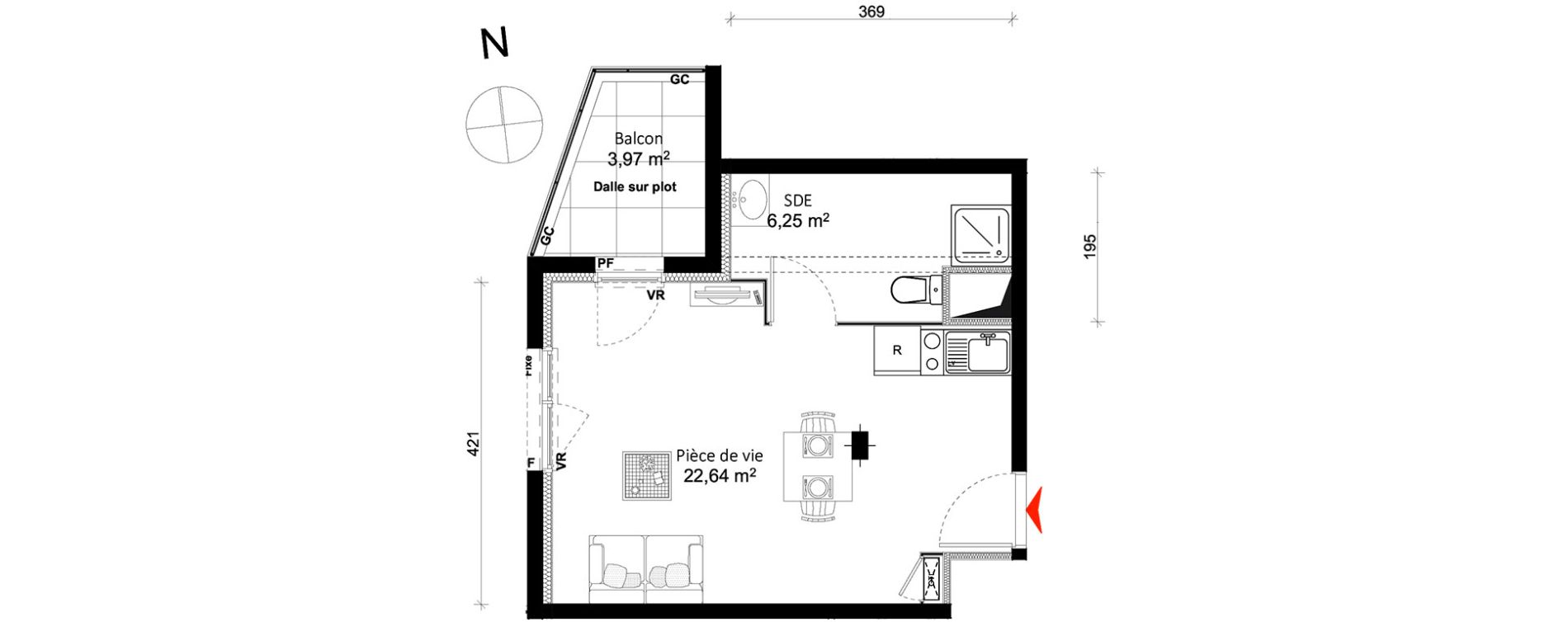 Appartement T1 de 28,89 m2 &agrave; Rennes Br&eacute;quigny