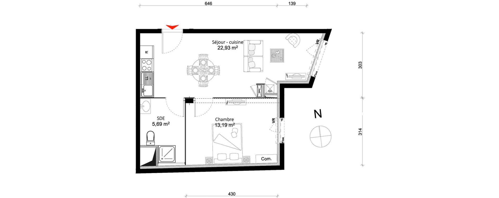Appartement T2 de 41,81 m2 &agrave; Rennes Br&eacute;quigny