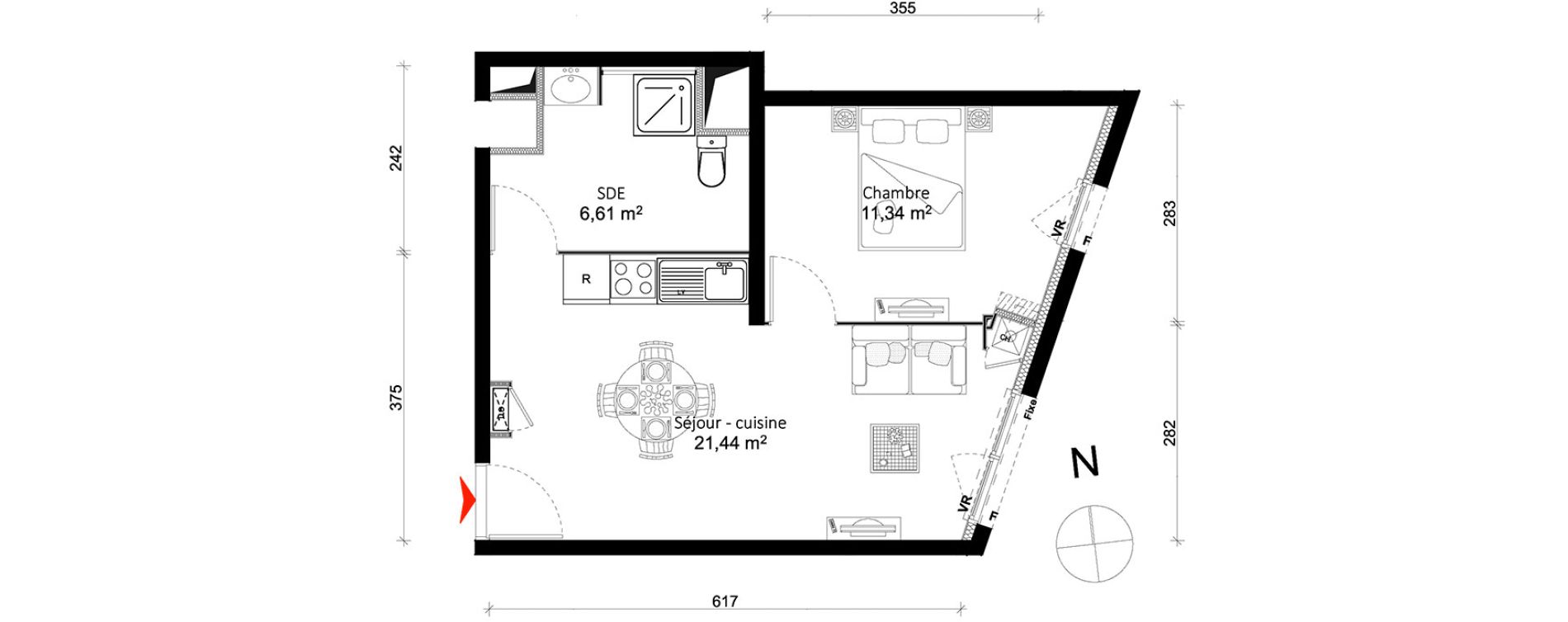 Appartement T2 de 39,39 m2 &agrave; Rennes Br&eacute;quigny