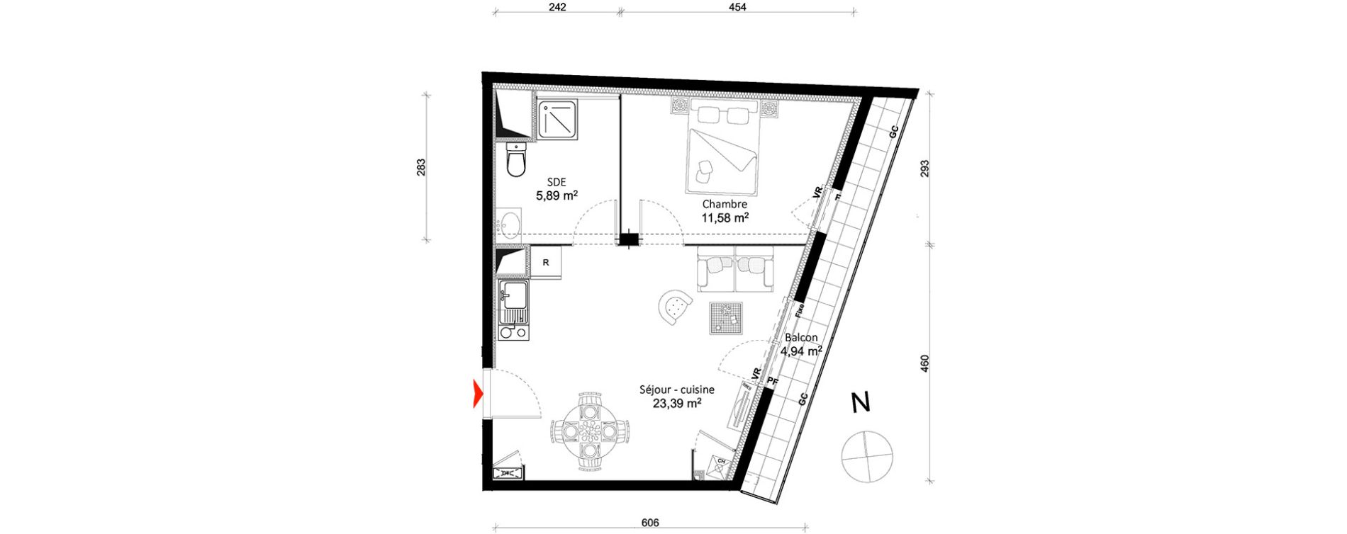 Appartement T2 de 40,86 m2 &agrave; Rennes Br&eacute;quigny