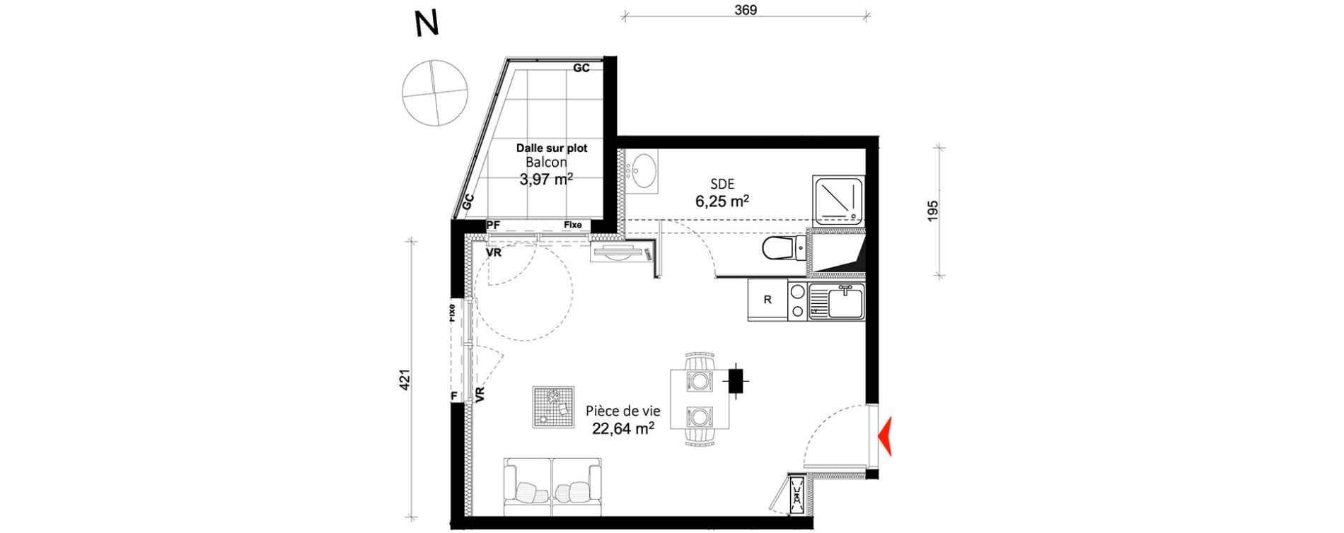 Appartement T1 de 28,89 m2 &agrave; Rennes Br&eacute;quigny
