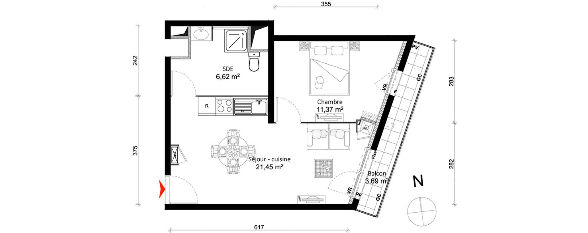 Appartement T2 de 39,44 m2 &agrave; Rennes Br&eacute;quigny