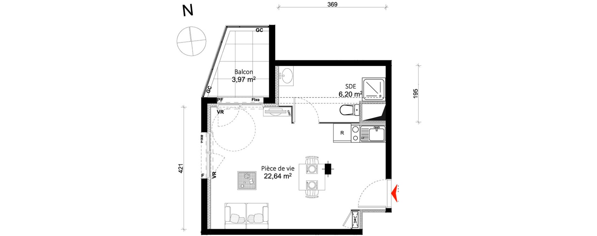 Appartement T1 de 28,84 m2 &agrave; Rennes Br&eacute;quigny