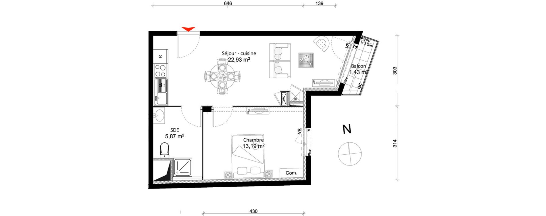 Appartement T2 de 41,99 m2 &agrave; Rennes Br&eacute;quigny