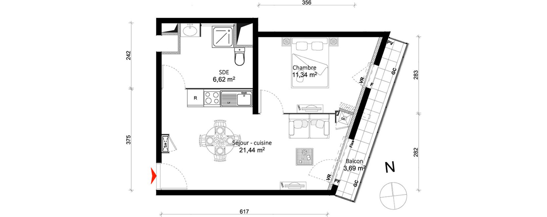 Appartement T2 de 39,40 m2 &agrave; Rennes Br&eacute;quigny