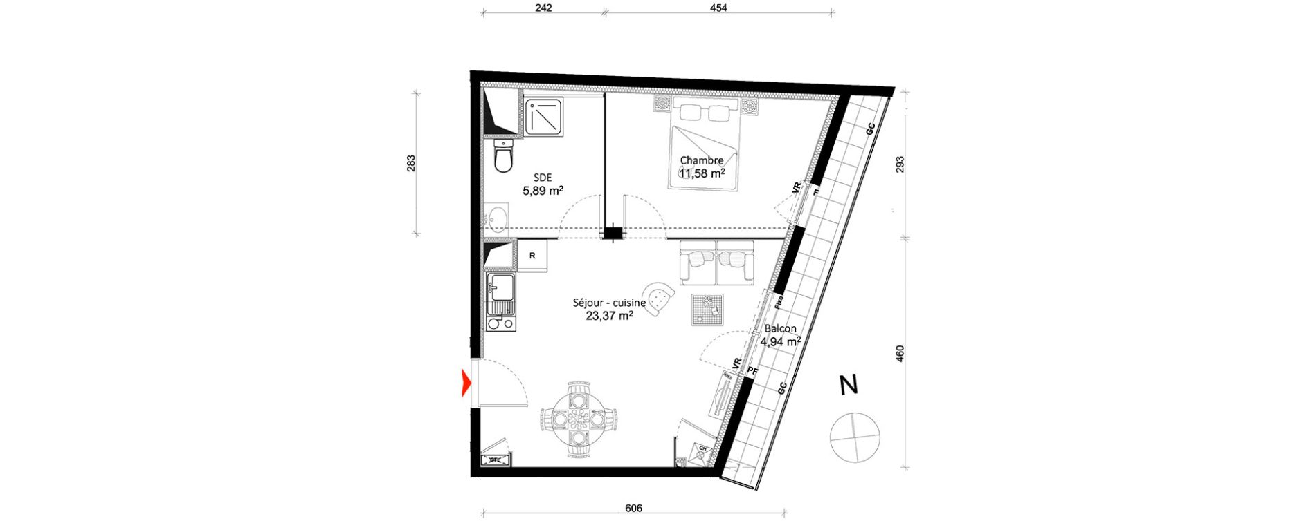 Appartement T2 de 40,84 m2 &agrave; Rennes Br&eacute;quigny