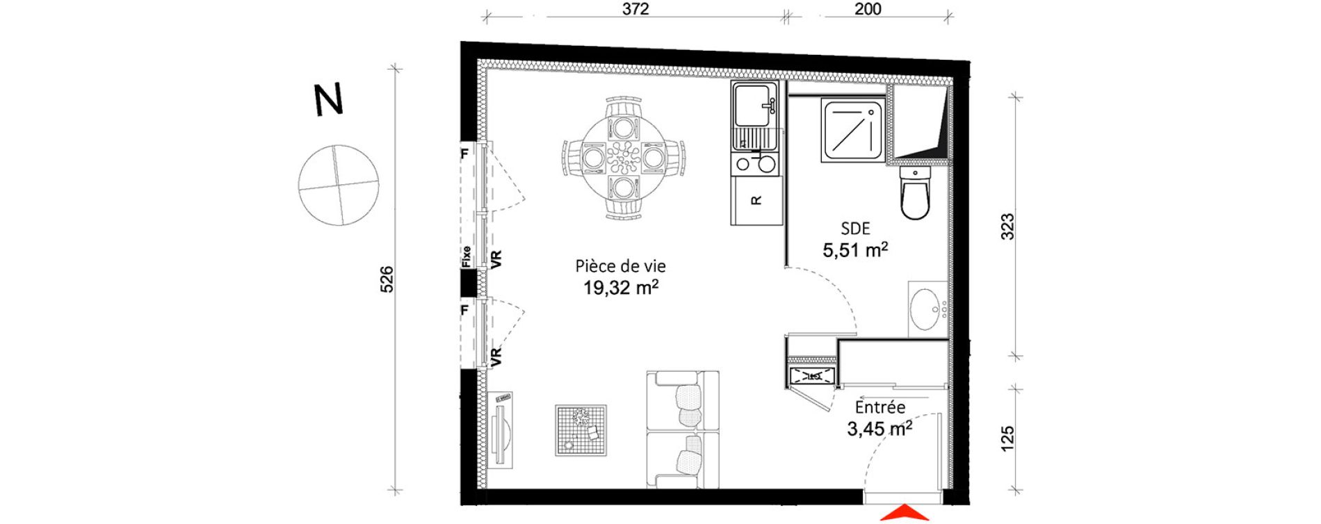Appartement T1 de 28,28 m2 &agrave; Rennes Br&eacute;quigny