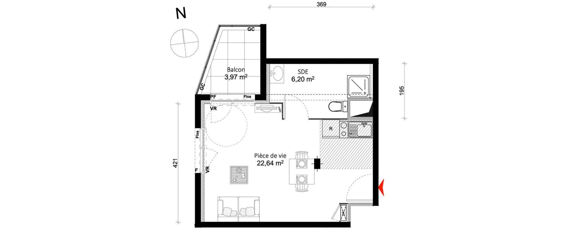 Appartement T1 de 28,84 m2 &agrave; Rennes Br&eacute;quigny