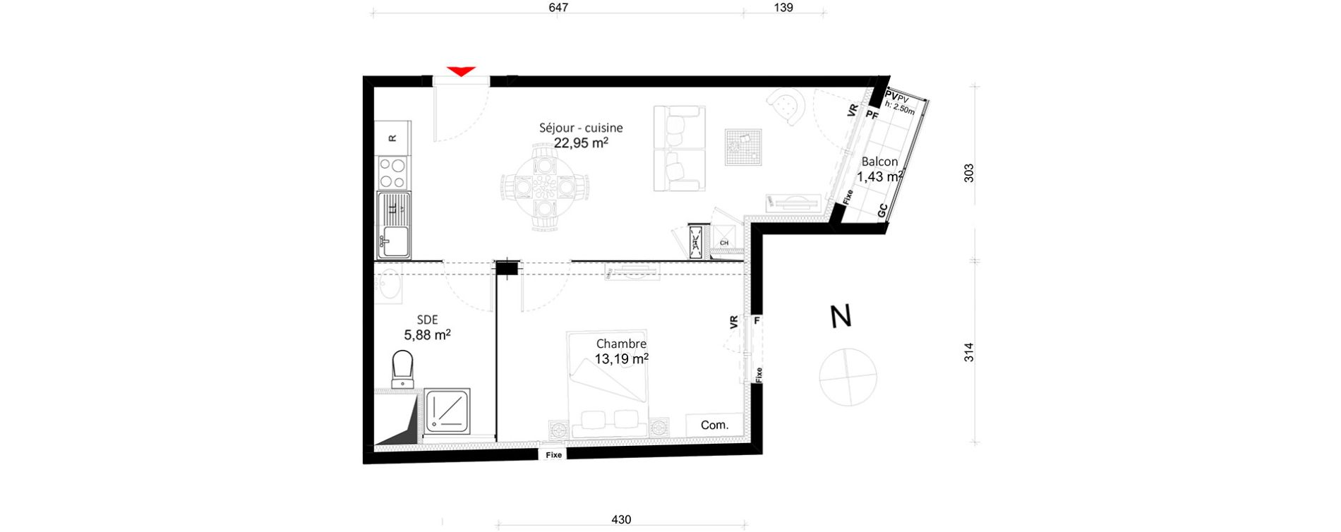 Appartement T2 de 42,02 m2 &agrave; Rennes Br&eacute;quigny